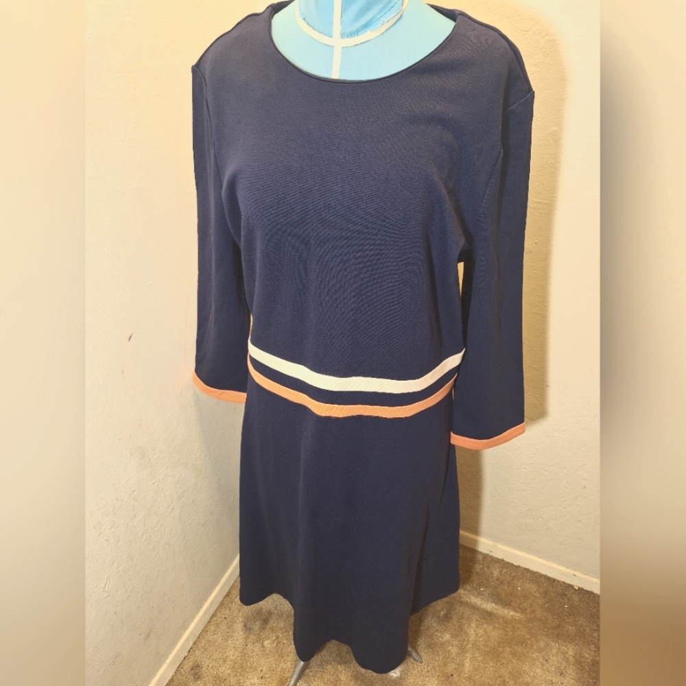 Navy Blue Women's Dress with Striped Detail